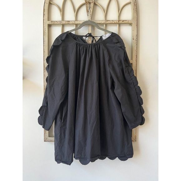 COPY - Anthropologie Naya Rea Black Daria Scalloped Cotton Poplin Dress - Picture 3 of 8